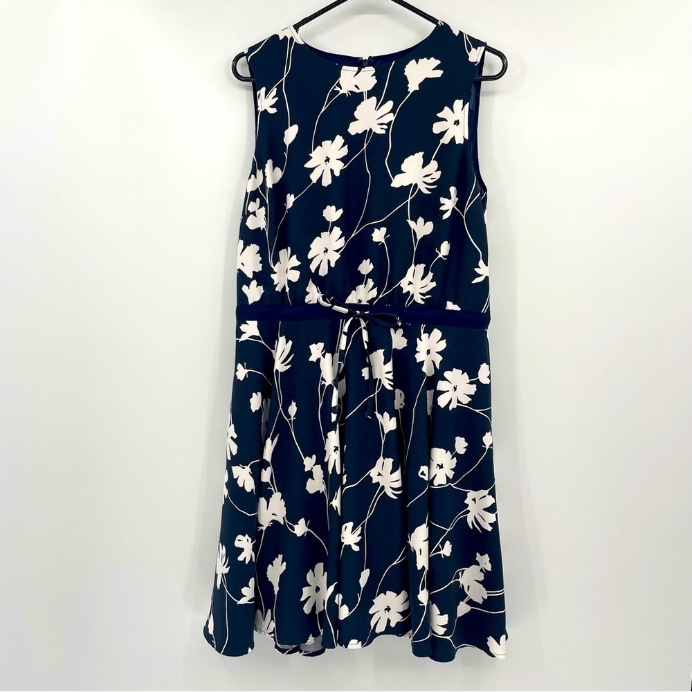 Brooks Brothers Sleeveless Floral Dress – Tie Waist, Full Skirt – Size 12